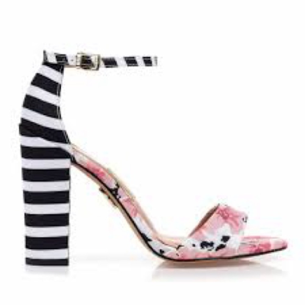 JustFab Pink and Black Floral Heels